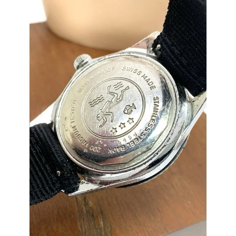 Sicura Rallye GT Men's Watch Vintage Swiss Manual Wind Black Dial 38mm Nylon